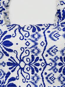 Women's Long Allover Print Spaghetti Strap Maxi Dress With All Over Bohemian Casual Allover Print Tie Detail And Ruffle Hem - Multicolor - View 5