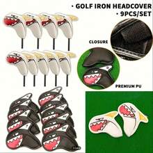 9pcs PU Waterproof And Wear-Resistant Covers With Cute Shark Pattern Design, Golf Club Head Covers - Multicolor - View 1
