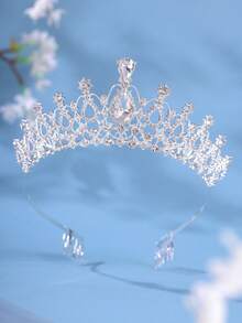 1件优雅女士银色水晶皇冠发箍，公主风皇冠带梳子，适合新娘、婚礼、舞会、生日派对等场合 - 彩色 - 查看 7