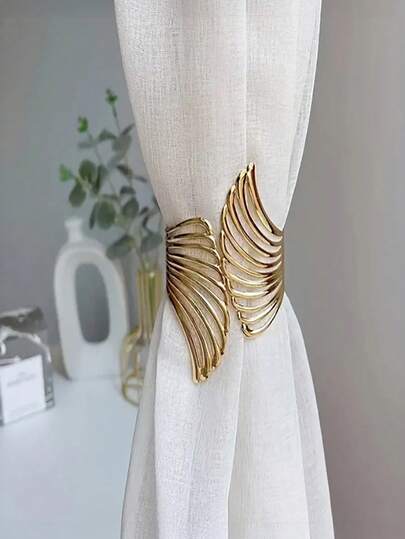 قطعة واحدة مشبك ستائر ذهبي أنيق بشكل ريش الجناح - مشبك ستائر معدني عصري ، سهل التركيب والزخرفة