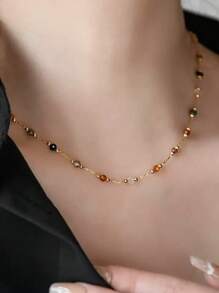 1 Set de Collar, Pulsera y Tobillera de Acero Inoxidable con Cuentas de Estilo Bohemio Minimalista y Colorido, apto para Uso Diario o Vacaciones en la Playa, también un Gran Regalo para el Día de la Madre