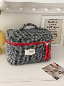 1 件绗缝爱心网格大容量女孩化妆包带手柄，方便携带，女士旅行化妆包，化妆品，护肤品，洗漱用品收纳包 - 彩色 - 查看 11