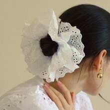 1pc White Elegant Lace Hollow Flower Scrunchie, Multilayered Stretchy Hair Accessory, Minimalist & Versatile For Daily Use Scrunchies Hair Ties Scrunchy Hair Ties
