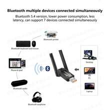 Network Card 1300Mbps WiFi6 Driver-Free Dual-Band 5G Bluetooth 5.4 Two-In-One Computer External USB Receiver AP Transmitter Dual Antenna