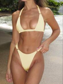 Women's Sexy Red Micro Bikini Set - Yellow - View 4