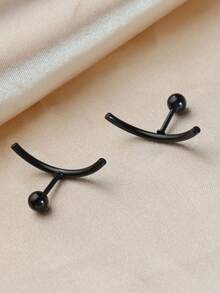 2pcs 20G Simple Line Stainless Steel Screw Back Stud Earrings For Women Men Fashion Arc Shape Cartilage Helix Flat Conch Piercing Punk Ear Jewelry - A Pair Of Stainless Steel Curved Earrings - View 5