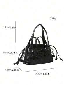 1pc Teenager's Solid Color PU Stone Texture Personalized Handbag, Fashion Versatile Shoulder Crossbody Bag For Daily Use - Black - View 5