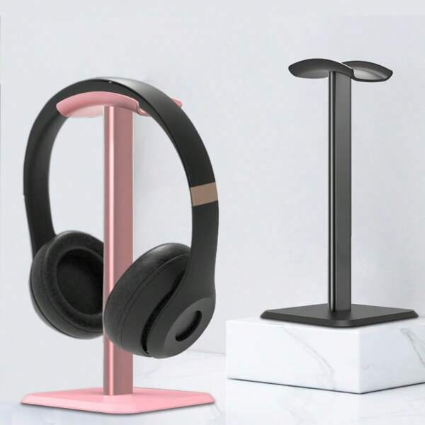 1pc Premium Aluminum Headphone Stand - Sturdy, Tilted Design Fits All Music Headphones - Classic Style, Available In Black, White, Or Pink