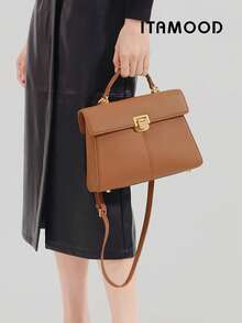 ITAMOOD Bolsas Elegantes Inspiradas em Designer, Bolsa de Ombro de Abas e Bolsa Casual de Negócios Leve, Presentes do Dia das Mães para Mulheres, Couro Legítimo de Vaca Togomotivo Vintage Luxuoso com Padrão de Seixo da Camada Superior - Multicolorido - Visão 3