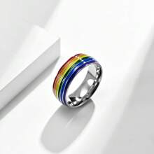 1 Peça Anel de Aço Titanium Elemento do Arco-íris Personalizado, Anel Exclusivo e Pessoal Revestido de Resina, Presente para Namorado/Namorada, Presente de Aniversário/Memorável, Presente da Moda, Presente do Mês do Orgulho, Gravado a Laser