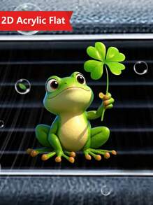 1pc 2D Flat Cute Heart Frog Design Car Vent Clip Decoration, Frog Holding 4-Leaf Clover Acrylic Car Air Freshener Vent Clip, With Dual Fragrance Pads, Random Scents, Car Air Freshener, Valentine's Day Decor