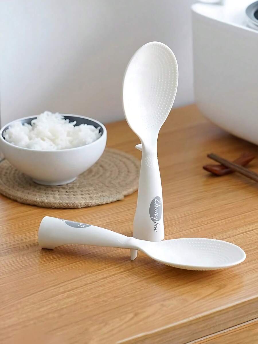 2pcs Thickened Durable Anti-Fall Easy To Clean Non-Mold Non-Stick Rice Cooker Outdoor Home Kitchen Rice Spoon Sushi Rice Ball Rice Shovel Non-Stick, Heat-Resistant, Easy-Grip Kitchen Utensil For Serving And Cooking, Kitchen Utensils | Ergonomic Spoon | Durable Kitchen Tools - White - View 1