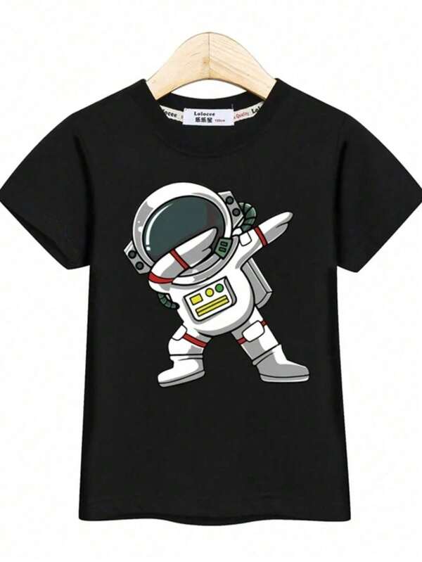 Camiseta T-shirt  infantil de astronauta dos desenhos animados, camisa de manga curta para meninos, tops de verão