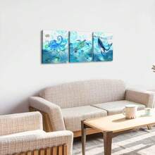 1 Set Of 3 Pcs Canvas Wall Art, Ocean Theme Animals, Modern Turtle Octopus Whale, Printed Craft Canvas Decoration For Home Decoration, Framed And Ready To Hang. ,Wall Art With Frame