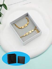 Customized Name Children's Bracelet And Necklace Set, Personalized Engraved Teddy Bear Jewelry For Kids - One Size - View 11