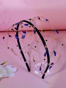 1 Stück einfaches, personalisiertes blaues Kristall-Mesh-Stirnband, eleganter Charme, modische Haaraccessoires, Temperament Brautjungfer Geschenk, Lässig-Urlaub mit handgefertigter Kopfbedeckung, Haarband für Frauen, Haarschmuck, Diadema, Haarreifen