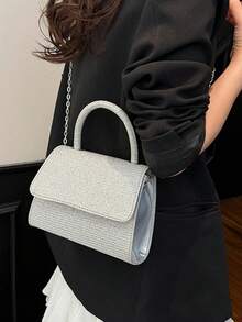 Women Formal Glitter Flap Tote Tote Evening Bag Party Mini Square Bag Prom Bag Elegant Evening Bags, Evening Bags For Birthday, Halloween, Christmas, Cocktail Prom, Party - Silver - View 8