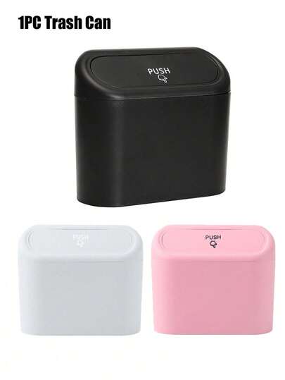 1个/2个装车载翻盖垃圾桶，迷你垃圾桶，带盖小垃圾桶，桌面垃圾桶，塑料桌面废纸篓，翻盖设计防止异味泄漏，用于存放果皮和纸屑等桌面垃圾，保持桌面整洁，易于安装的门挂式收纳盒