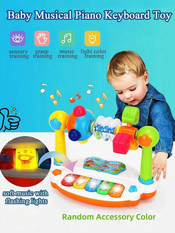 Piano para bebés encantador: juguete de aprendizaje creativo con canciones y melodías vibrantes que se iluminan - colores aleatorios de accesorios