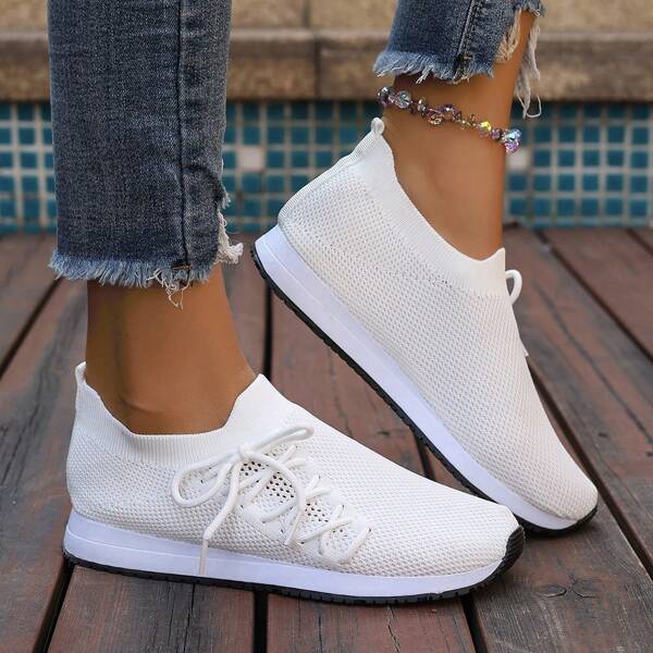 Zapatillas de deporte de malla transpirable de suela blanda, de color liso y elegante, versátiles para el ocio y deportes de verano para mujeres