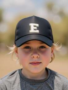 1 pezzo Cappellino da baseball con lettera da A a Z per bambini, cappello di moda coreano, cappello da sole per ragazzi e ragazze, cappellino da tennis con coda di cavallo alta, cappello sportivo, cappello da golf e da corsa, regolabile ed elastico, traspirante - nero - Visualizzare 3