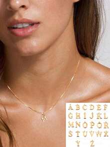 1 pieza Colgante de collar con inicial de letra de 18k oro para hombres, de acero inoxidable, resistente al agua y sin decoloración, adecuado para uso diario, fiestas, regalo del Día de la Madre - collar - Ver 41
