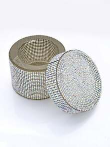 Rhinestone Crystal Cup High-End Brush Washing Glass Cup, Full Diamond Square Transparent Glass Cleaning Container With Lid, Jewelry Cup - Multicolor - View 9