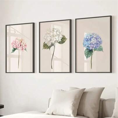1Pc/3Pcs Vintage Flower Wall Art Decor Posters Watercolor Simple Floral Hydrangea Canvas Prints Paintings For Living Room Bedroom Home Office Dormitory Decor Wall Background Design Picture Framed/Unframed ,Wall Art With Frame