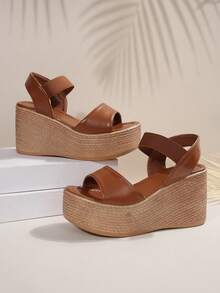 Women's 2025 Spring/Summer New Wedge Thick Bottom Beach Vacation Strap Woven Design High Heel Sandals, Dress Style Fashion Slide Sandals