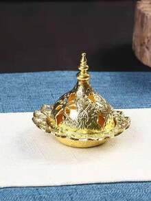 1 件豪华金色空心阿拉伯风格香炉，迷你便携式金色塔式香座，金属芳香疗法油加热器 - 彩色 - 查看 9