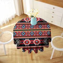 1pc Bohemian Style Patterned Tablecloth, Modern Polyester Rectangular/Round Waterproof Tablecloth, Digital Printing, Suitable For Living Room, Outdoor Dining Table, Small Round Table