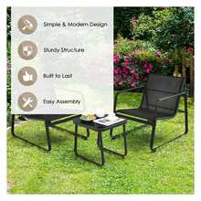 3 Pieces Patio Bistro Furniture Set With Glass Top Table Garden Deck Black - Multicolor - View 3