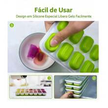 KIT Forma De Gelo Forminha Para Fazer Gelo de Silicone Com Tampa 14 Gelos