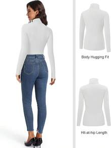 3 Pack Women's Long Sleeve Turtleneck Pullover Baselayer Undershirts Mock Tops, Fashionable Style - Bộ C: Đen Xám Trắng - Xem 8