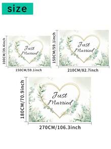1pc Just Married Wedding Photography Backdrops Heart Shaped Watercolor Flowers Green Leaves Photo Background 59.1*39.4/82.7*59.1/106.3*70.9 Inches Indoor Outdoor Groom Bride Party Banner Romantic Bridal Couple Decoration Supplies
