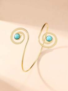1 buc Brățară Bangle Turcoaz de înaltă calitate, accesoriu de nișă europeană și americană la modă, brățară reglabilă cu model turcoaz spiralat retro, potrivită pentru ținute zilnice, de vacanță și de petrecere pentru femei (Defecte minore ocazionale în fabricarea și ambalajul produsului)
