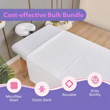 Massage Table Sheets Sets – 4 Set Bundle, 120GSM Double Brushed Microfiber, Premium Massage Sheets Sets, Spa Bed Sheets For Esthetician, Wrinkle & Oil Resistant, White - 白色 - 查看 4