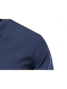 قميص رجالي كاجوال أزرق داكن بأكمام طويلة، لون أحادي متعدد الاستخدامات بأزرار أسفل، للخريف