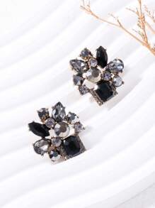 juran 1 Pair Floral Shaped Simple Fashion Rhinestone Earrings, Suitable For Daily Wear