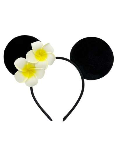 Disney Moana Princess Series Ear Headband | Plush Frangipani & Mickey Mouse Ear Hair Hoop | Hawaiian Flower Minnie Headband, For Theme Park, Party, Vacation Decoration,Hairband,Hair Hoop Headbands