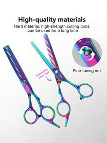 1 pieza/2 piezas Juego de herramientas de corte de pelo con tijeras de acero inoxidable de alta calidad en diferentes colores, personalizables con nombre/logo grabado, que incluye tijeras para adelgazar y tijeras rectas para el corte de cabello - Multicolor - Ver 2