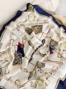 1 件女士优雅/复古时尚印花薄款仿丝围巾/缎面方形围巾、头巾、女士颈巾、披肩、薄款舒适女士裹头巾、阿巴雅、女士头饰，适合春季、夏季和秋季日常穿着和外出，以及母亲节、妇女节礼物的理想选择 - 藏蓝色 - 查看 2