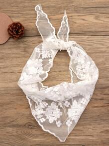 1pc Women Bandana Sweet Hair Accessories Cute Lace Floral Headscarf, Versatile Decorative Triangle Head Scarf