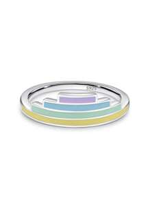 1pc 925 Sterling Silver Unique Fashion Rainbow Color Enamel Geometric Finger Ring For Women Pride Month Fine Jewelry Gift