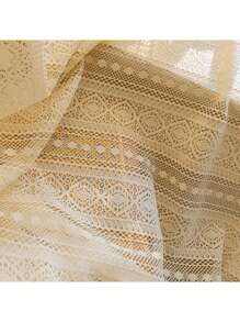 1pc Hanging French Retro Crochet Lace Sheer Curtain, Bohemian American Style Window Curtain