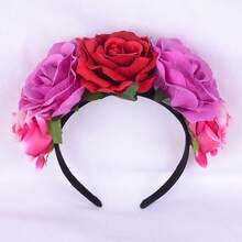 1 pieza Diadema grande con flores de estilo mexicano, accesorio para fotos de vacaciones, aro de pelo con rosas, guirnalda, tocado, accesorios de pelo lindos para mujeres, Día de San Valentín, diadema, aro de pelo