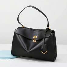 Genuine Leather Shoulder Bags For Women, Designer Handbags Women, Black Purses And Bags Ladies,  Travel Essential, Valentine's Day  Gifts Women, Luxury Brand Large-Capacity Bags, High-Quality Cowhide Crossbody Tote Bags, Armpit Bag, Lock, Multi-Compartment, Adjustable Shoulder Strap - 黑色 - 查看 4
