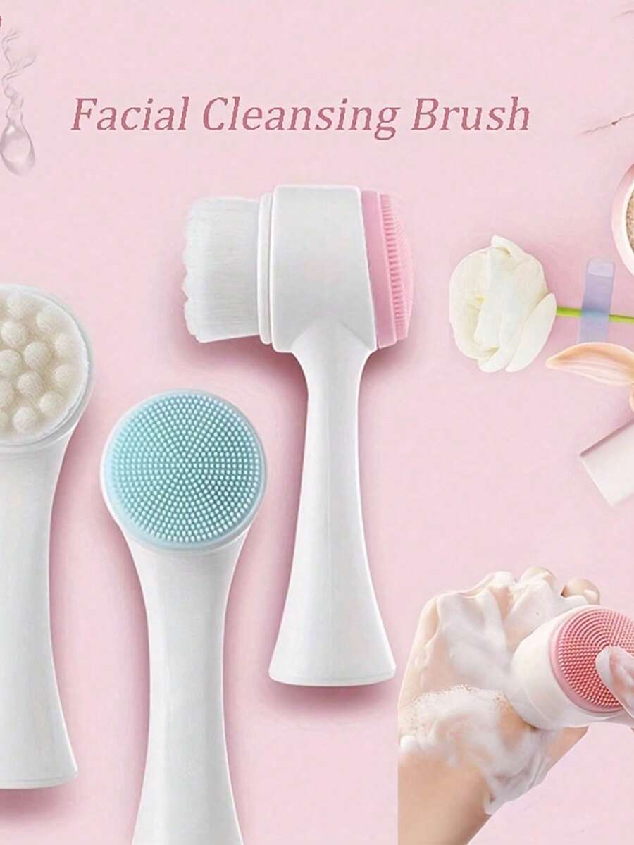 手动双面洁面刷，柔软硅胶洗脸刷，深层清洁，温和去角质，细腻肌肤 - 藍色 - 查看 1