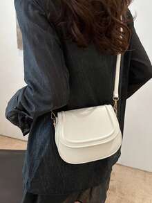 Fashion Mini Minimalist Flap Saddle Bag - Beige - View 6