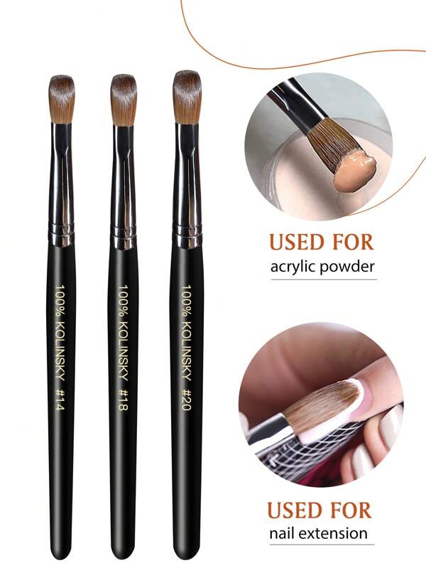 1 Pieza Pincel de uñas de acrílico de cabeza plana para polvo acrílico, manicura y manualidades DIY con mango de madera negra, es un regalo del Día de la Madre en tamaños 8/10/12/14/16/18/20